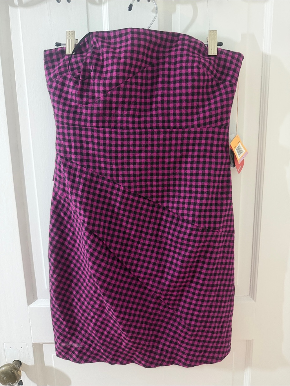 NWT Ali Ro Strapless Purple and Black Check Sheath Dress